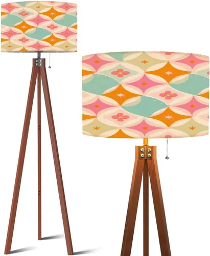 Vista 10 de Wood Tripod Floor Lamp 50s Mid Century Modern Seamless geometric age minimalistic decorative Mid Century Standing Lamp Linen Shade Dimmable Modern