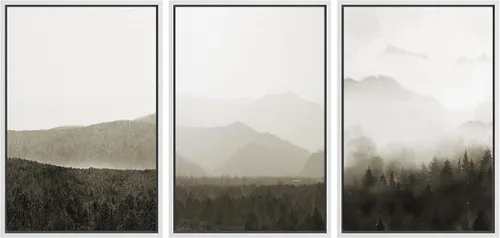 Vista 8 de SIGNWIN Lienzo enmarcado para pared, juego de decoración de guardería de bosques, niebla y niebla sobre bosque de montaña oscura, naturaleza, arte