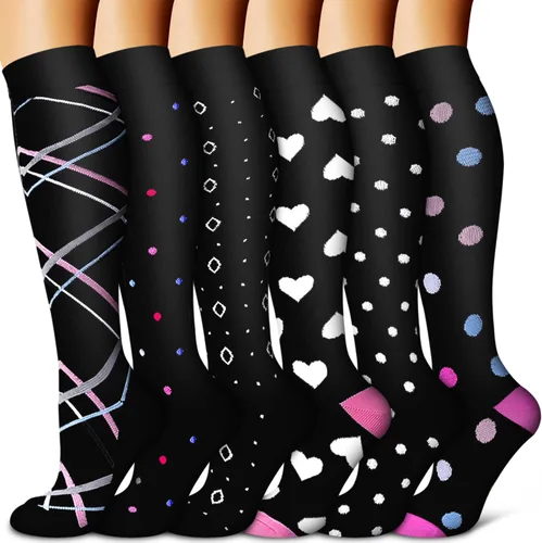 Vista 38 de Copper Compression Socks for Women & Men (6 pairs) - Best Support for Nurses, Running, Hiking, Recovery 01 Rayas Negras