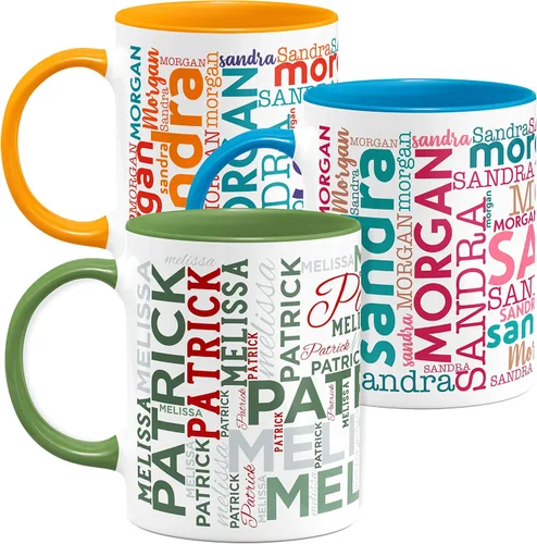 Vista 13 de Tazas de café personalizadas con arte de nube de palabras, 12 colores y 9 fuentes artísticas, 11 onzas. Regalos personalizados para parejas, hombres