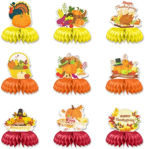 Vista 8 de Hying 9 centros de mesa de panal de otoño para mesa, centros de mesa de panal de Acción de Gracias, centros de mesa de hojas de arce de otoño