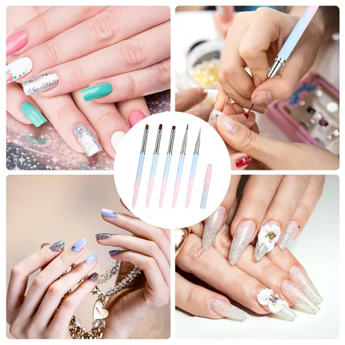 Vista 5 de Juego de 5 pinceles de limpieza de esmalte de uñas, cepillo removedor de esmalte de uñas con cepillo delineador de uñas, cepillo profesional