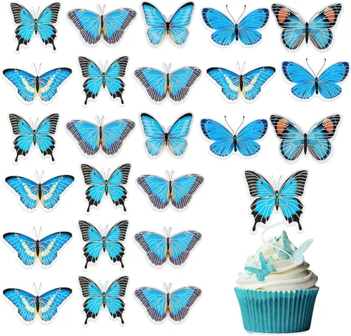 Vista 3 de Gyufise 36 adornos de mariposa para cupcakes, arte animado en 3D, decoración de cupcakes de mariposa, decoración de pastel de mariposa, baby shower