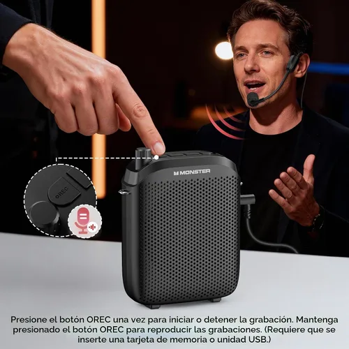 Vista 4 de Monster Amplificador de voz Phonic 20, amplificador de voz portátil de 15 W para profesores, altavoz Bluetooth 6.0 PA con micrófono con cable