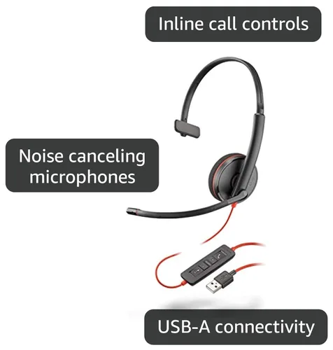 Vista 2 de Plantronics Blackwire 3210 - Auriculares con cable de un solo oído (monoaural) con micrófono Boom - USB-A para conectar a su PC y/o Mac