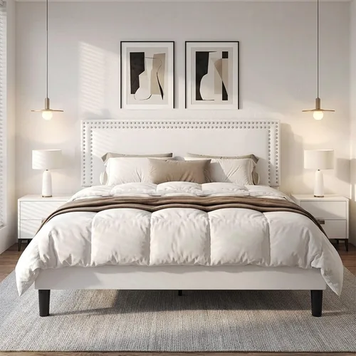 Vista 12 de VECELO Base de cama de plataforma de tamaño individual con cabecera tapizada de altura ajustable, base de colchón moderna, soporte de listones
