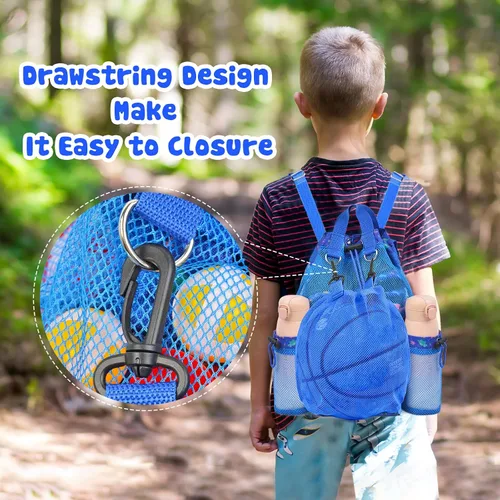 Vista 2 de Mochila con cordón para niños mochila de playa bolsa de natación bolsa de gimnasio con dos soportes para botellas de agua bolsa de fútbol mochila