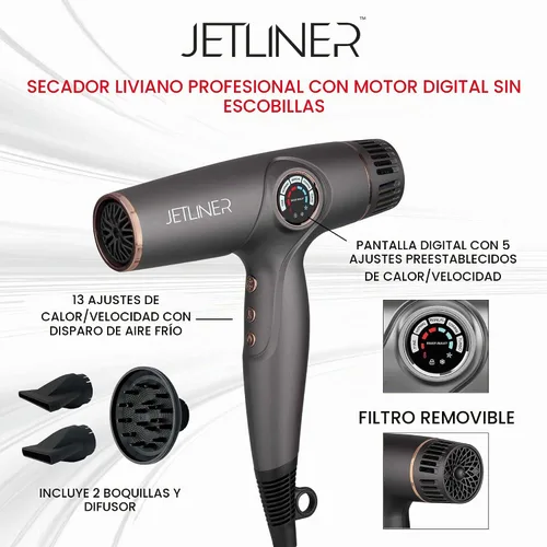 Vista 2 de StyleCraft x Silver Bullet JetLiner - Secador de pelo profesional ligero con motor digital, boquilla y difusor Gris JetLiner