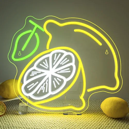 Vista 14 de Juego de 2 letreros de neón de plátano y limón (1 luz de plátano + 1 luz de limón) Luces de neón de frutas para decoración de pared, habitación