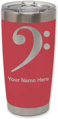 Vista 20 de LaserGram Vaso aislado al vacío de 20 onzas, clave de bajo, grabado personalizado incluido (negro) Engraved Gift for Musician, Vacuum Insulated
