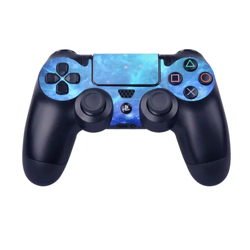 Vista 4 de eXtremeRate Full Set Faceplate Skin Decals Stickers and 2 Led Lightbar for ps4 Slimfor ps4 Slim Console & 2 Controller Decal Covers - Blue Galaxy