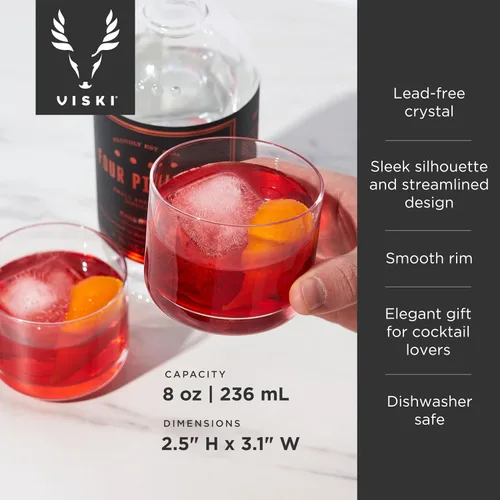 Vista 3 de Viski Raye Crystal Negroni - Vasos de cóctel Lowball de alta calidad, vasos de 8 onzas, juego de 2