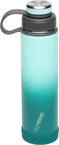 Vista 6 de EcoVessel Botella de agua de acero inoxidable con tapa doble aislada, botella de agua aislada con colador y protector de botella de silicona, taza