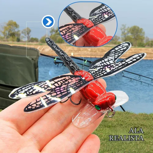 Vista 4 de Señuelos de pesca Topwater Señuelos simulación conjunto con ganchos para herramientas de pesca al aire libre Libélula 4pcs