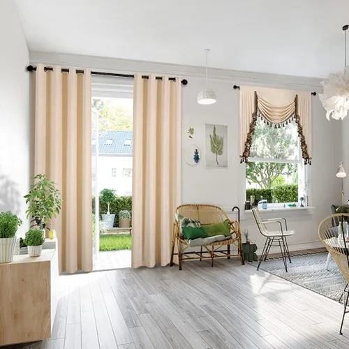 Vista 6 de ELKCA Cenefa de cortina de felpilla beige para ventana de sala de estar, cenefa de cascada para dormitorio, bolsillo para barra