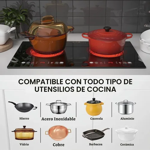 Vista 4 de Placa de cocción eléctrica, 24 pulgadas, placa de cocción de 2 quemadores 110V, placa de cocción empotrada y de encimera con enchufe, estufa