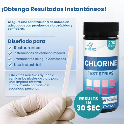 Vista 3 de 200 tiras de prueba de cloro para servicio de alimentos, tiras de prueba de desinfectante de blanqueador de 0 a 500 ppm, funciona bien