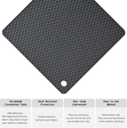Vista 3 de Salvamanteles de silicona para platos calientes, salvamanteles para cocina, salvamanteles para ollas y sartenes calientes, alfombrilla cuadrada