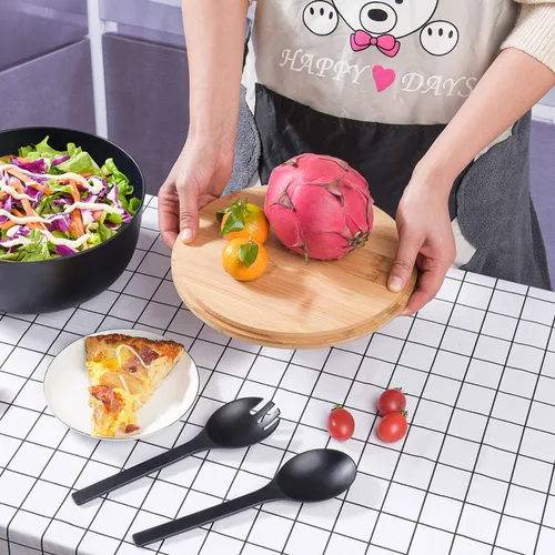 Vista 7 de LOVYANXUE - Juego de ensaladera de fibra de bambú con utensilios para servir de gran tamaño de 9.8 pulgadas, juego de mezcla de bambú natural