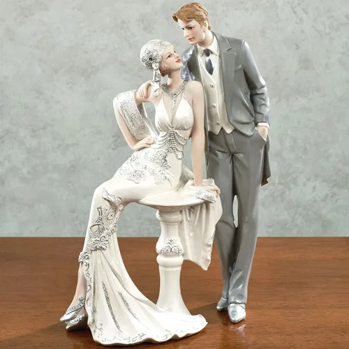 Vista 2 de Touch of Class Love That Lasts Happy Couple Bride Groom - Figura de boda – Resina – Gris, blanco roto – Dapper Duo aniversario o regalo de boda