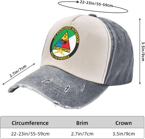 Vista 2 de 2nd Armored Division with Armor Insignia Hat Adjustable Washed Denim Baseball Cap for Men Women Snapback Hat