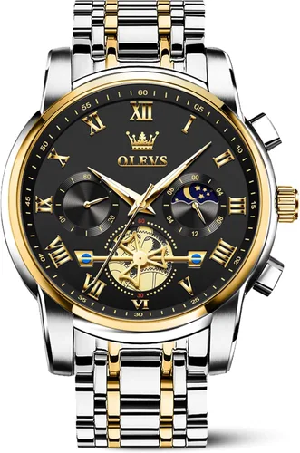 Vista 11 de OLEVS Relojes para hombre, resistente al agua, de lujo, gran cara, reloj analógico de cuarzo de acero inoxidable, relojes de vestir analógicos