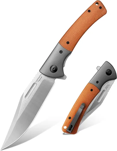 Vista 7 de VALHALLA PTEROSAUR Cuchillo de bolsillo, cuchillo plegable de acero D2 de 3.9 pulgadas con mango de micarta, cuchillo de bolsillo para hombres