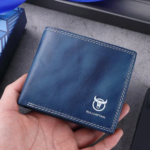 Vista 89 de LUKZIJAES Billetera de cuero genuino para hombre, con bloqueo RFID, delgada, plegable, bolsillo frontal, #3-Café, Vintage