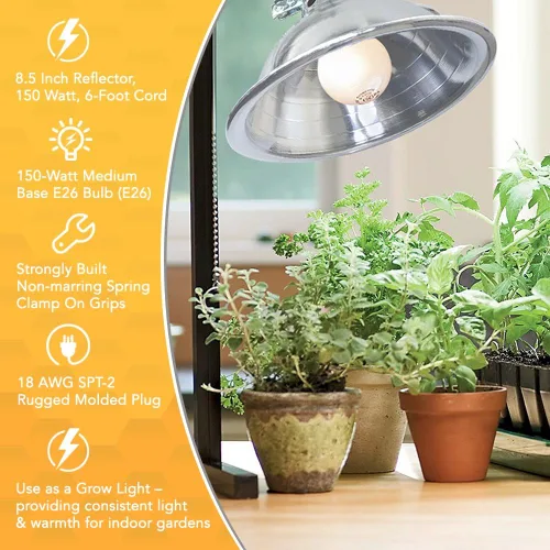 Vista 4 de Lámpara de abrazadera Woods con reflector de aluminio; 150W; listado UL; cable de 6 pies