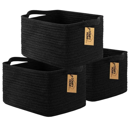 Vista 30 de COMFY-HOMI Cestas de almacenamiento de 11.5 x 7.5 x 4.7 pulgadas para organizar, cesta tejida de cuerda de algodón, caja de almacenamiento de marrón