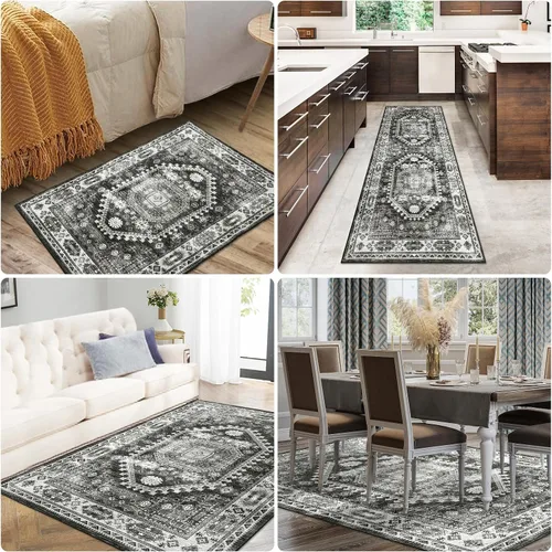 Vista 8 de FairOnly Alfombra bohemia lavable de 2 x 6 pies, estilo vintage, envejecida, tribal, antideslizante, no desprende pelusa, suave, plegable, alfombra