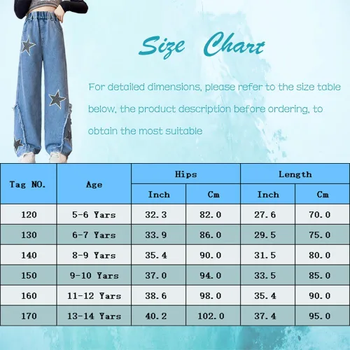 Vista 6 de Jeans elásticos para niñas, pantalones de pierna ancha, jeans para niños de 4 a 14 años