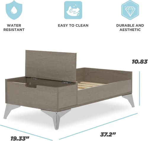 Vista 3 de Cama de madera para perros con colchón, elevada de pequeña a media, resistente al agua, cama para mascotas de madera con almacenamiento, certificado