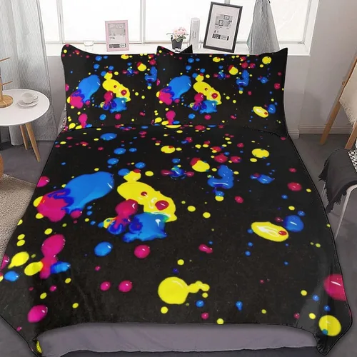 Vista 25 de Juego de 3 piezas de edredón neón que brilla en la oscuridad, funda de almohada de microfibra con cremallera para cama matrimonial, Queen