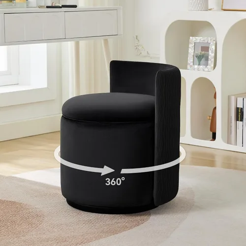 Vista 18 de WUTUTUEE Silla grande de terciopelo con almacenamiento, silla de maquillaje giratoria de 360° con respaldo ondulado, taburete pequeño sin montaje