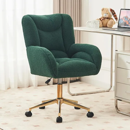 Vista 19 de FOXHUNTER Silla de tocador con respaldo ergonómico y ruedas, silla giratoria de 360°, silla de oficina en casa de altura ajustable para sala de Negro
