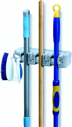 Vista 13 de Superio Soporte de pared para fregona y escoba (negro) Herramientas de limpieza Organizador de pared, 5 ranuras para estante y 6 ganchos