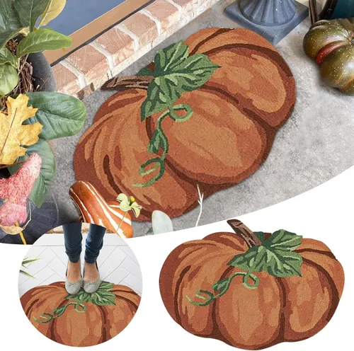 Vista 7 de Alfombra de calabaza de otoño, 31 x 22 pulgadas, antideslizante, lavable, tapete de bienvenida, bonito tapete de Halloween, Acción de Gracias