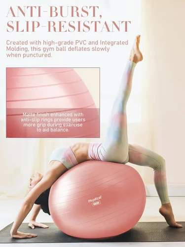 Vista 3 de PhysKcal Pelota de yoga para ejercicio, set de pilates, pelota de fitness de 4 tamaños para entrenamiento, parto, embarazo, terapia física - Bomba