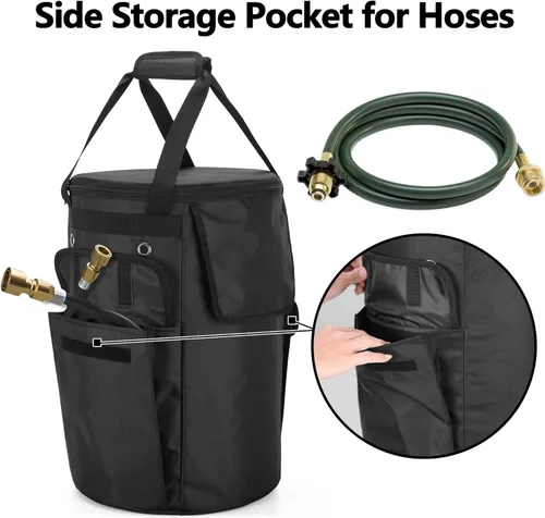 Vista 3 de samdew Funda para tanque de propano, bolsa de tanque de gas propano de 20 libras con solapa lateral abatible y función de mesa estable, 2 bolsillos