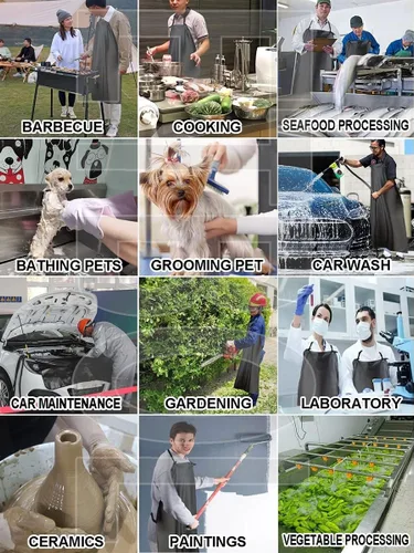 Vista 4 de Delantal de vinilo resistente a productos químicos, delantales de PVC unisex de talla grande para lavavajillas, peluquería de perros, jardinería