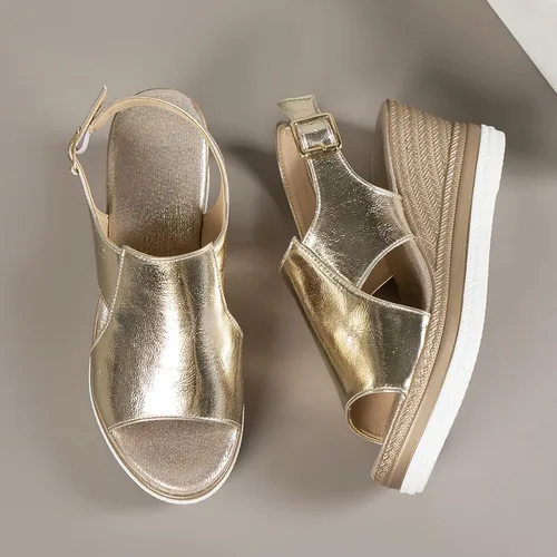 Vista 5 de Dheva-C Sandalias de cuña de plataforma para mujer, de verano, elegantes y cómodas, a la moda, con correa al tobillo, sandalias de plataforma