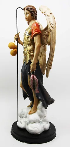 Vista 4 de Figura decorativa grande de 13 pulgadas de alto, arcángel curandero, Rafael con bastón