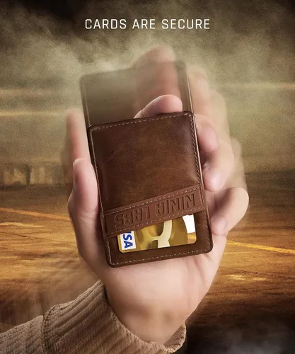 Vista 5 de GO Wallet (se adapta a 7 tarjetas + dinero en efectivo + bolsillo oculto), Vaquero Bio-Cuero, Estuche para tarjetas