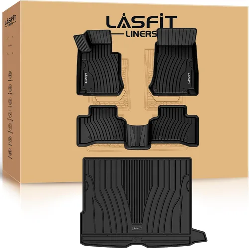 Vista 51 de LASFIT - Tapetes de suelo y maletero de auto, ajuste personalizado, de TPE, para todo tipo de clima, impermeable, juego completo, negros