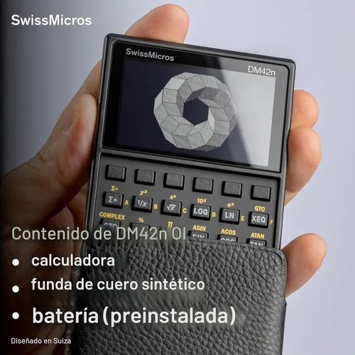 Vista 3 de SwissMicros Calculadora RPN DM42n: software HP 42S, carcasa de acero inoxidable 316L, precisión de 34 dígitos y solucionador de matriz
