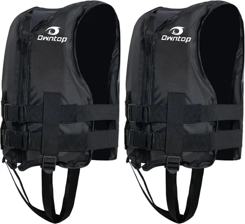 Vista 12 de Owntop Chaquetas de natación para niños y adultos de 50 a 125 libras de hebillas dobles, cremallera y correa de entrepierna, chaleco de esquí ligero