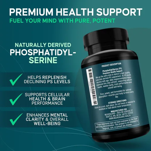 Vista 3 de Suplemento de fosfatidilserina - Nootrópico prémium para la salud cerebral, la memoria, el enfoque y el estrés - 300 mg de lecitina de girasol, sin