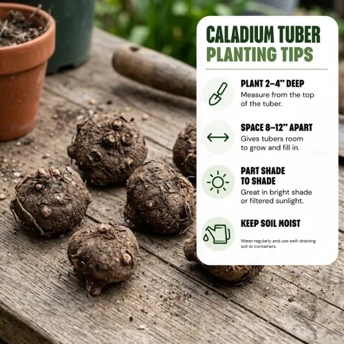 Vista 5 de 6 bulbos de caladio de cielo carmesí para plantar, tubérculos de follaje