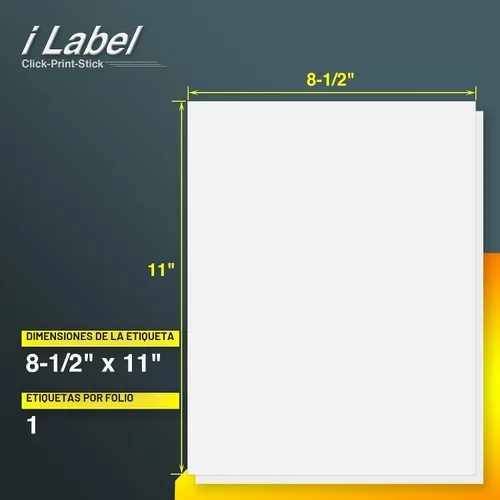 Vista 2 de 8.5" x 11" Full Sheet Label Sticker Paper for Laser & Inkjet Printers [100 Sheets,100 Labels]